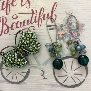 Teal blue and green drop earrings